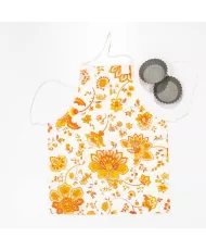 tablier enfant jaune à fleurs en coton enduit antitache et imperméable