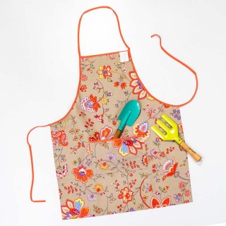 tablier enfant multicolore au joli motif floral, coton enduit de qualite