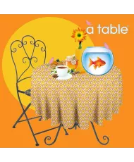 Nappe de table large et grande en toile coton enduit jaune et orange