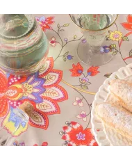 Nappe multicolore enduite, toile coton enduit à fleur Ombelle-A Table