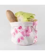 Panière à fleurs roses en toile enduite anti-tâche, jolie et pratique !