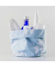 Panier de salle de bain, cache-pot et corbeille en tissu enduit bleu 