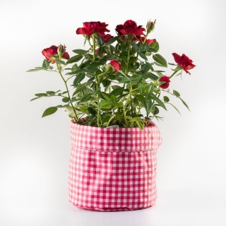Panière tissu enduit Vichy rose