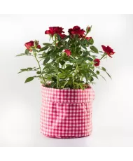 Panière toile enduite coton à carreaux vichy roses, rangement en tissu